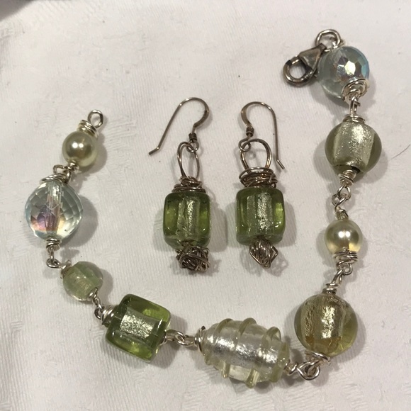 Artisan glass bead bracelet/matching earrings - Picture 8 of 11